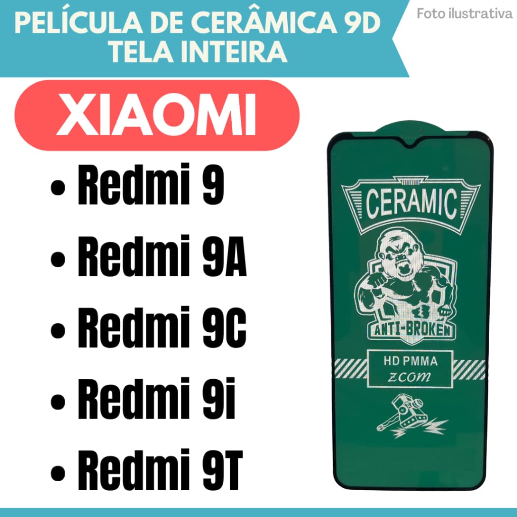 Película Cerâmica Hidrogel Flexível Xiaomi Redmi 9 / 9A / 9C / 9i / 9T / Protetor de Tela 9D.