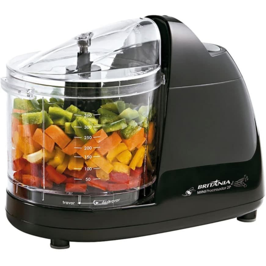 Mini Processador De Alimentos Britânia Mini 2P Triturador de Alho + Pulsar Preto