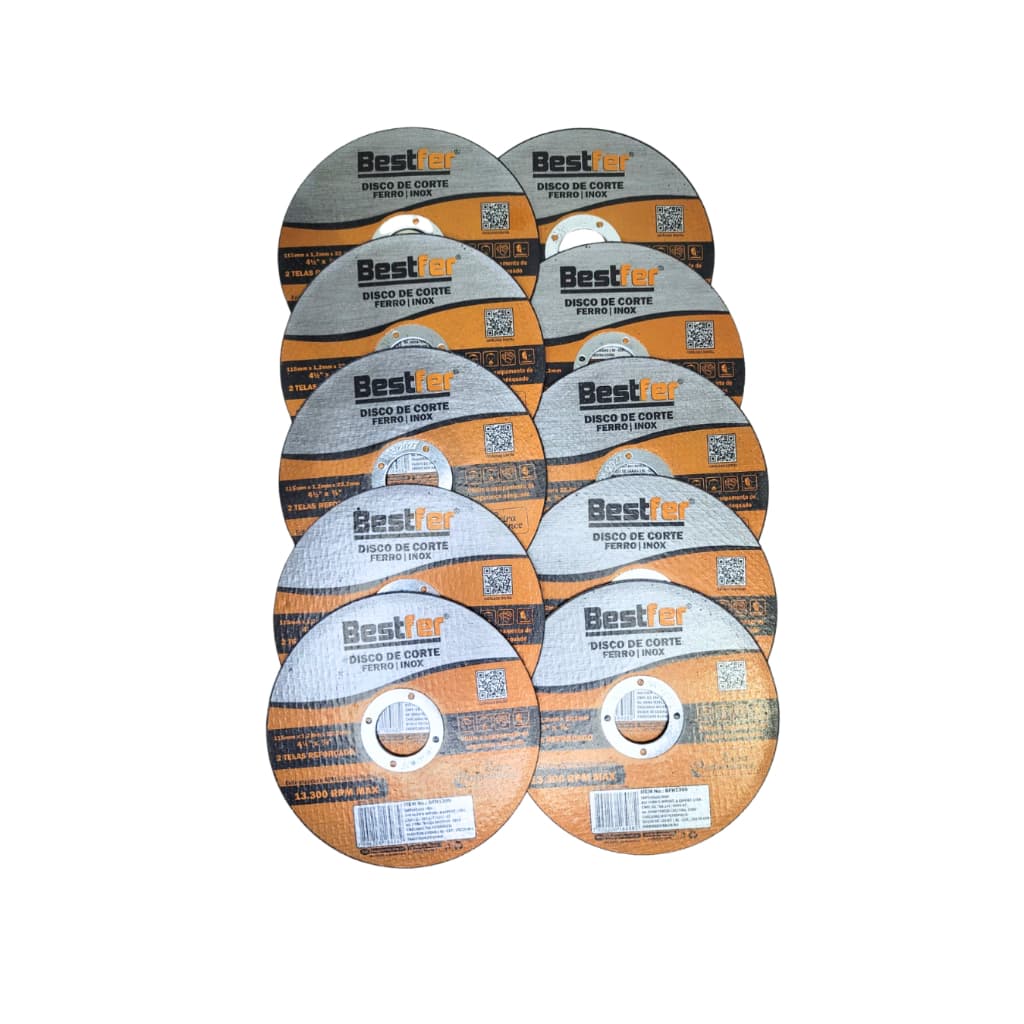 Kit 10 Disco De Corte Ferro E Inox 4pol 115x1.2x22.2mm
