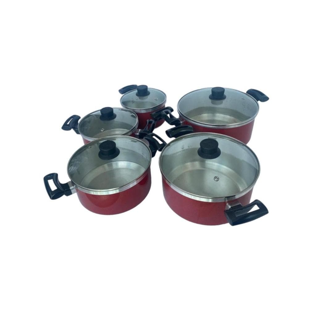 Jogo de Panelas Grosso  2 mm Aluminio com Tampa de vidro  vermelho conjunto