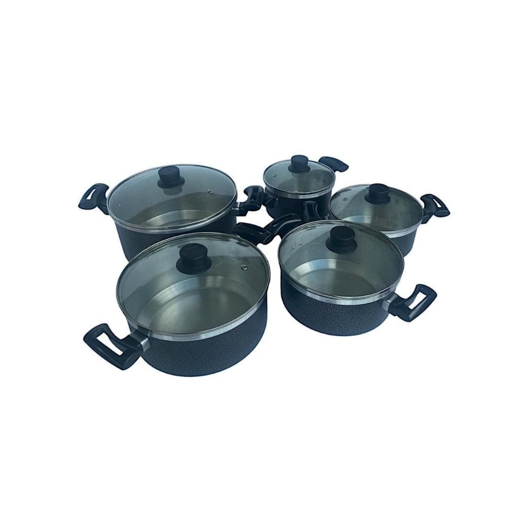 Jogo de Panelas Grosso 2 mm  de Aluminio com Tampa de vidro  Preto craqueado conjunto 5 pcs