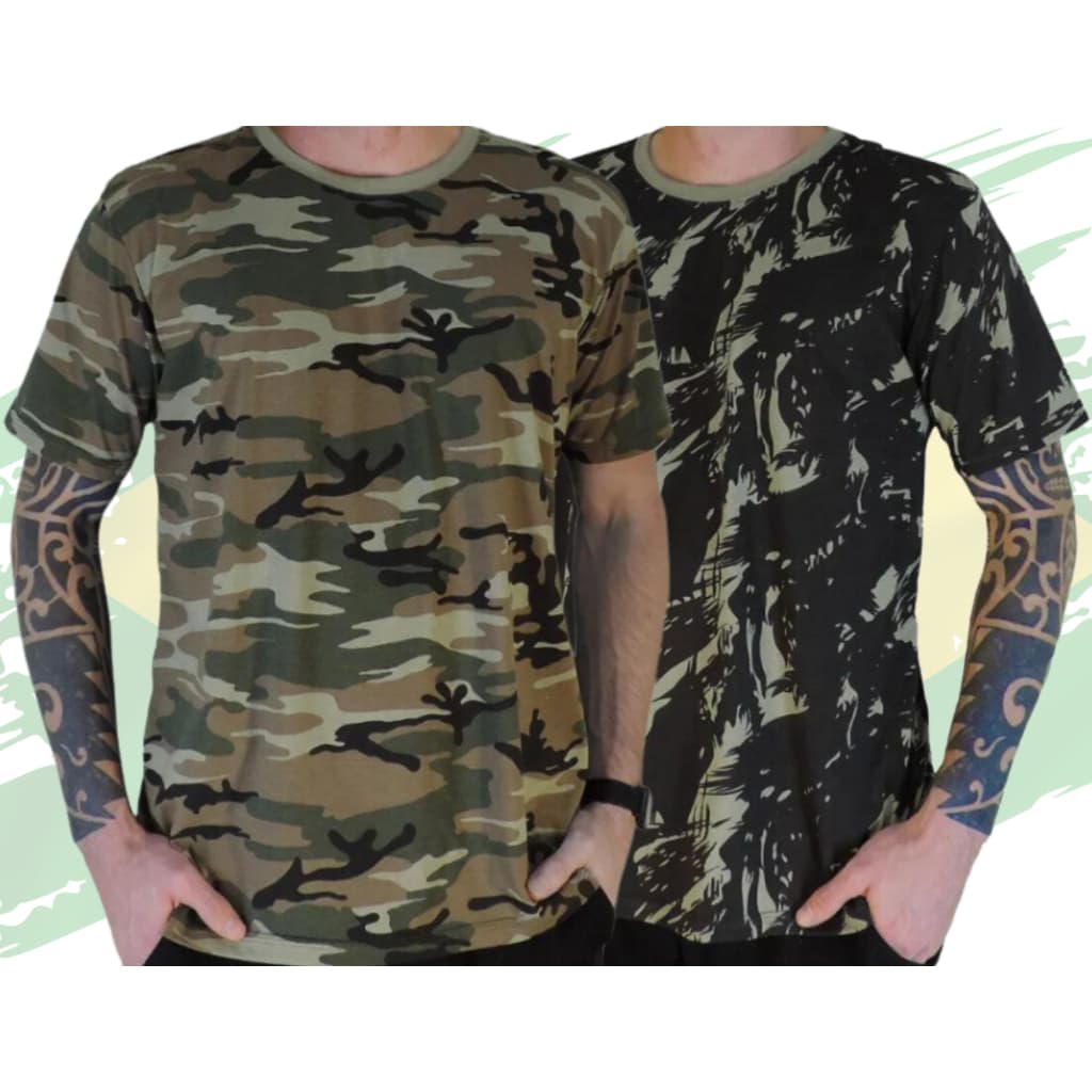 Kits 5pçs Camisetas Camufladas Patriotas 100% Algodão Exército Brasileiro e Americano