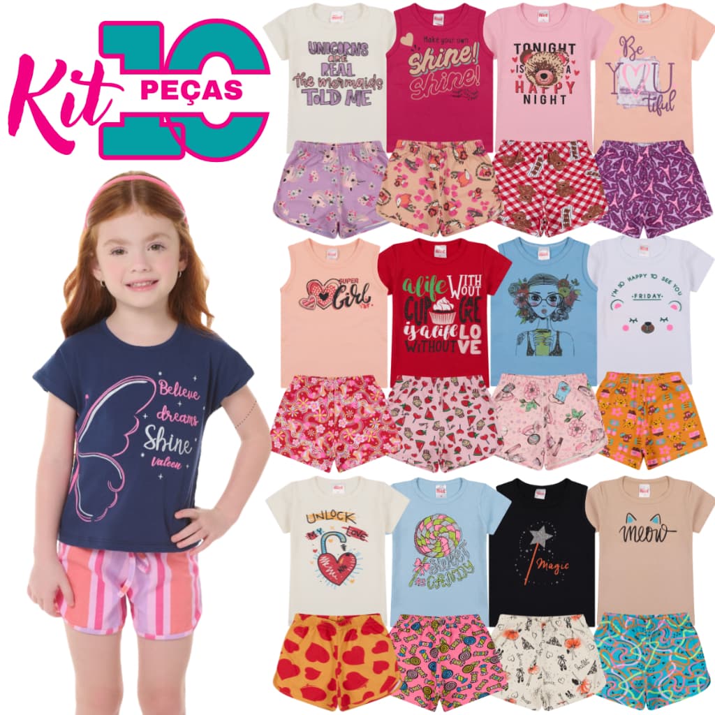 Kit Sortido 10 Peças de Roupas Infantil Menina Verão