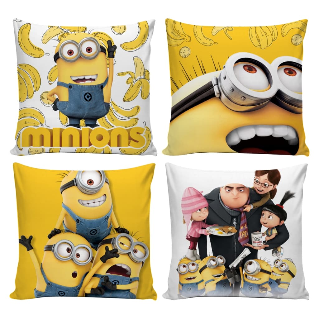 KIT 4 CAPAS DE ALMOFADAS 45x45 DECORAÇÃO PARA SOFÁ SALA QUARTO FILME OS MINIONS
