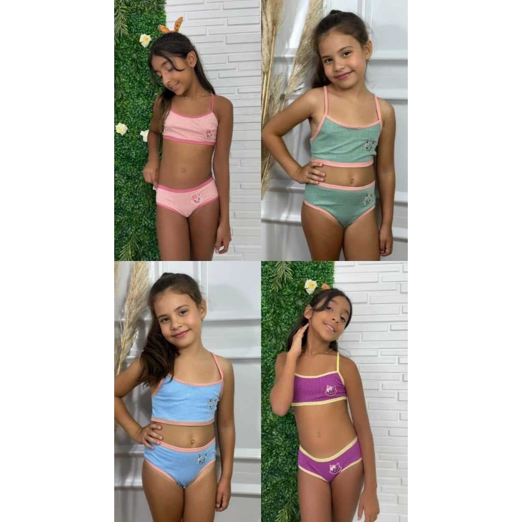 Kit 3 conjunto feminino infantil suede canelado bordado variados