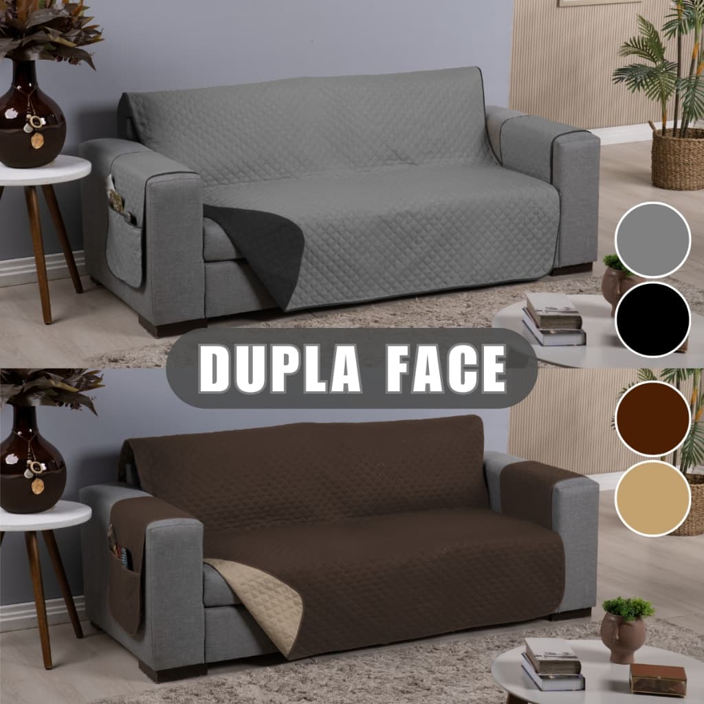Protetor de Sofá DUPLA FACE 3 Lugares King 1,80m Capa Retrátil Protetora Matelada Porta Objetos