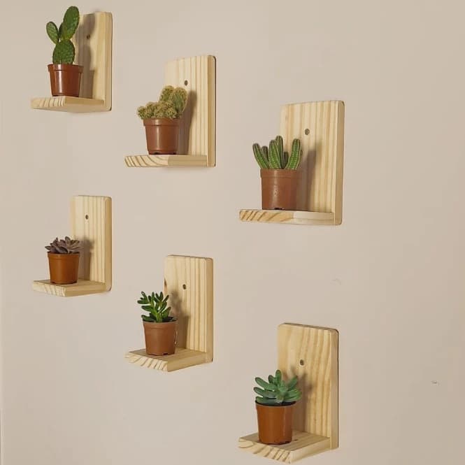 Kit 6 Mini Prateleiras L Madeira Pinus Natural Rústica Multiuso Parede Vasos livros