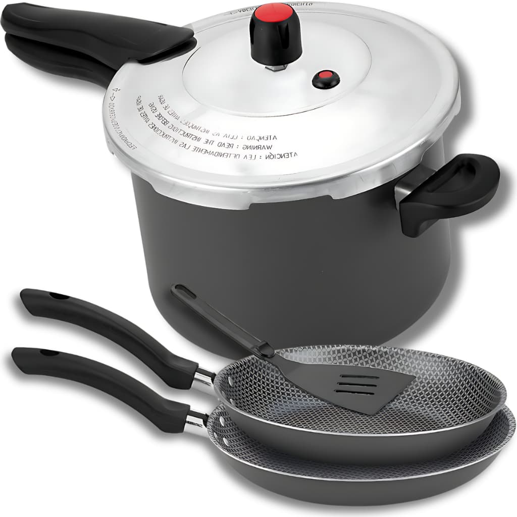 Panela Pressão 4.5 Litros Antiaderente Teflon + 2 Frigideiras Com Espátula Grátis