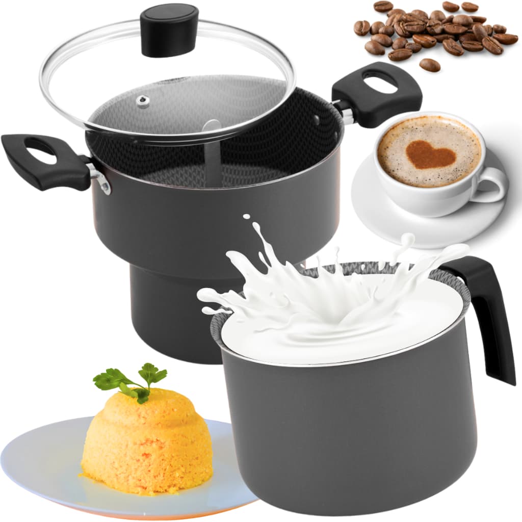 Conjunto Kit Cuscuzeiro Cuscuz Antiaderente + Fervedor Leiteira Cinza Utensílios de Cozinha Prática