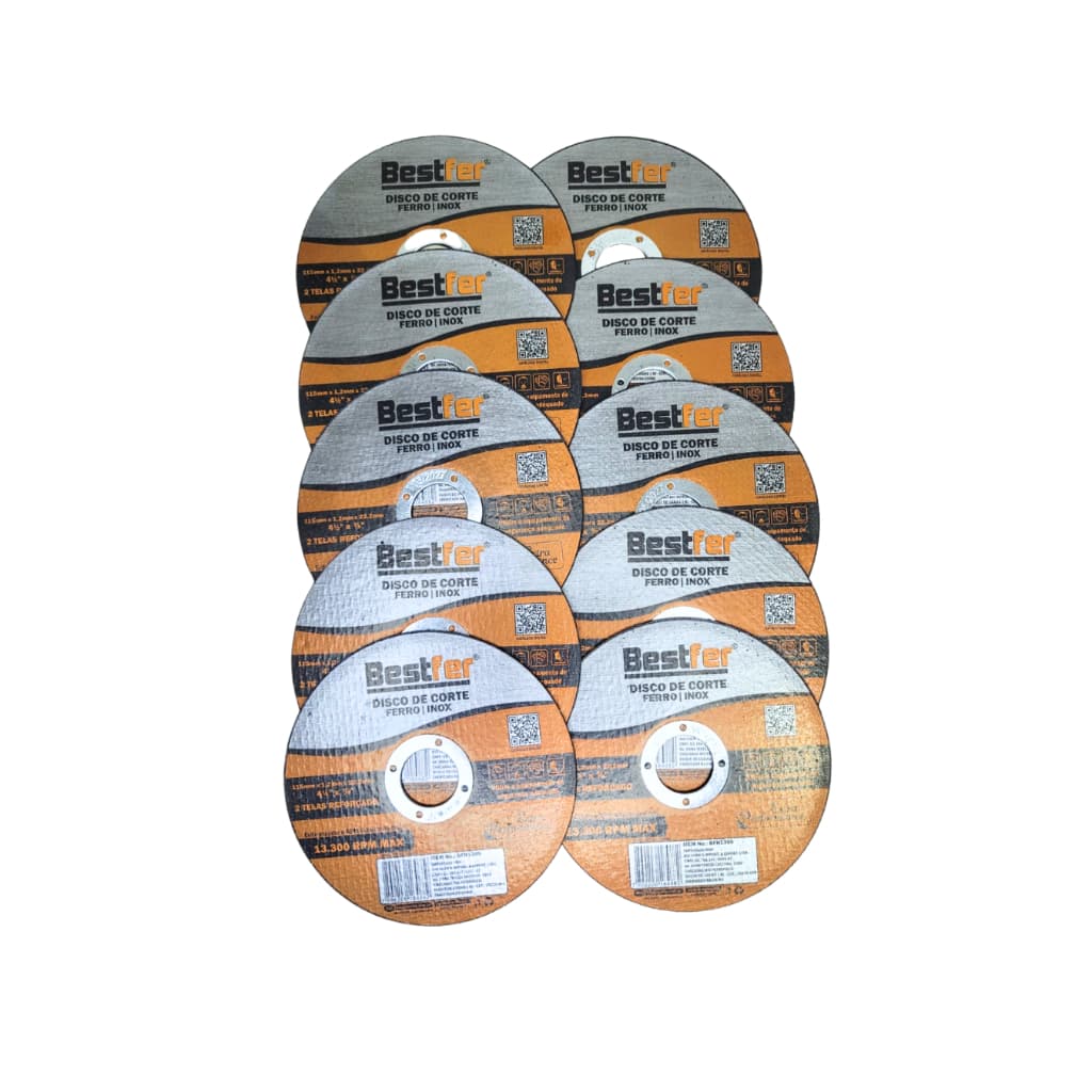 Kit 10 Disco De Corte Ferro E Inox 4pol 115x1.2x22.2mm