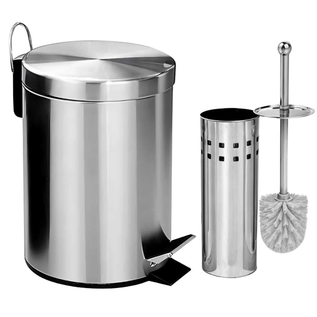 Kit Lixeira Inox Pedal Cesto De Lixo + Escova Sanitária Inox