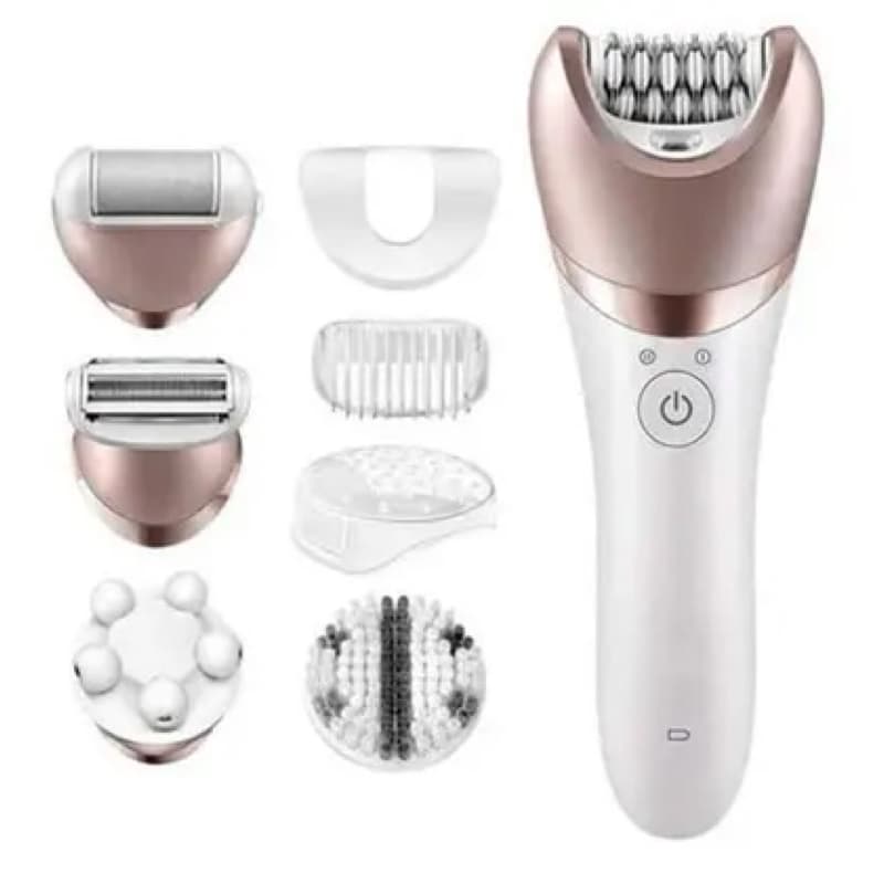 Depilador Elétrico C/ Limpeza Facial Kemei Kit 5 in 1 Uso Seco e Molhado