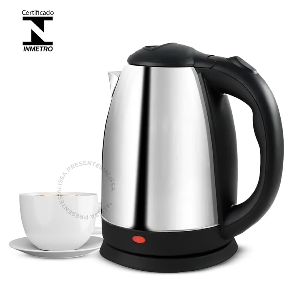 Chaleira Elétrica Térmica Bule Com Tampa Inox 1,8L Preto E Inox