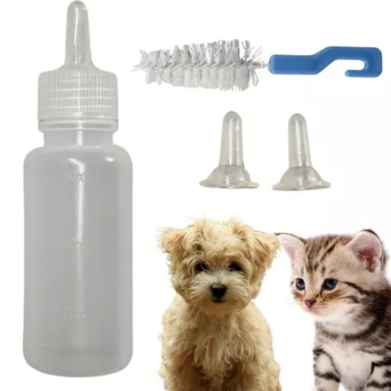 Kit de Mamadeira Para Filhotes Cães e Gatos com 3 Bicos e Escova de Limpeza 60 ml