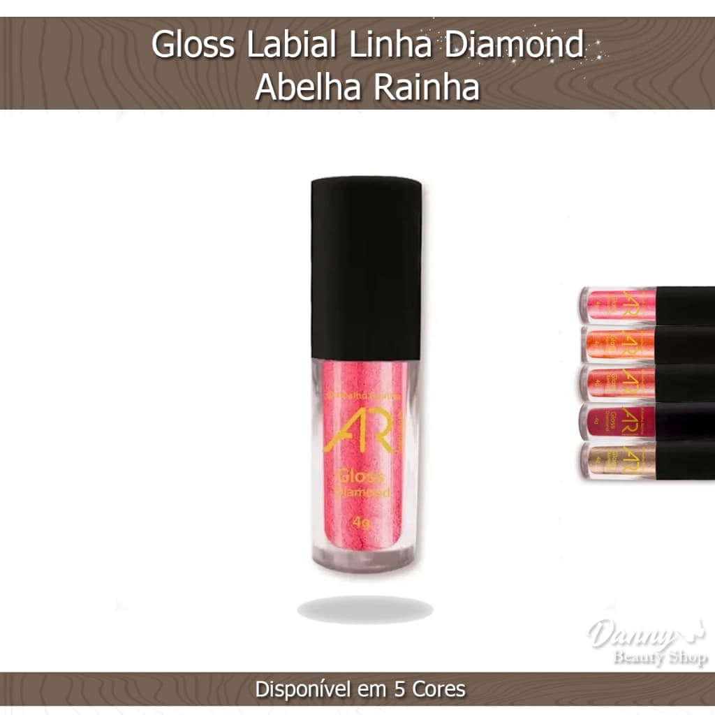 Gloss Labial Diamond Com Partículas de Brilho 5 Cores Disponiveis 5g - Abelha Rainha