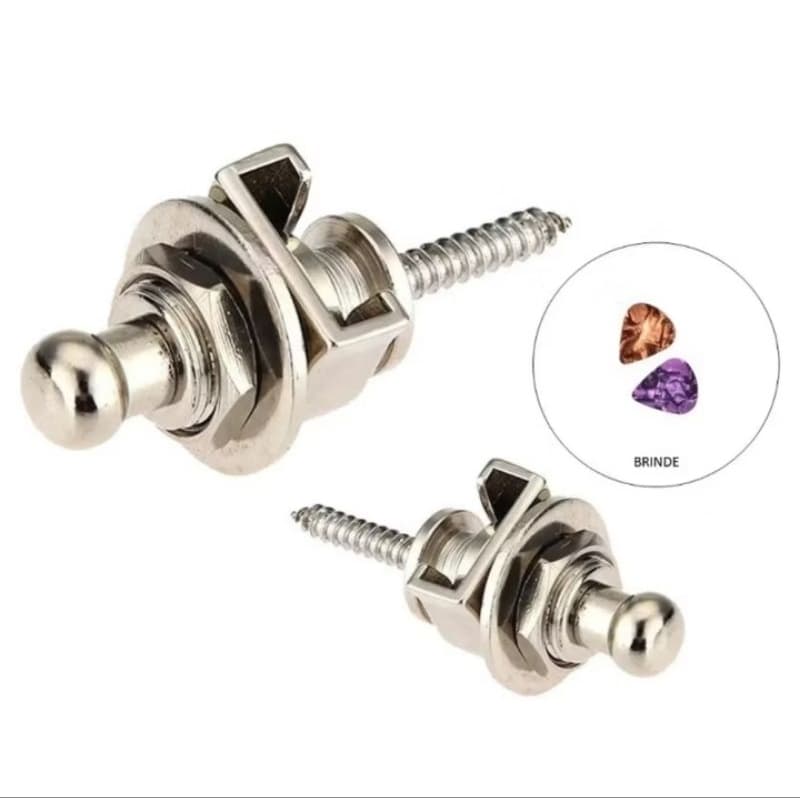 Strap Lock Trava Correia Talabarte Par Guitarra Violão Contra Baixo Cromado + 2 Palhetas