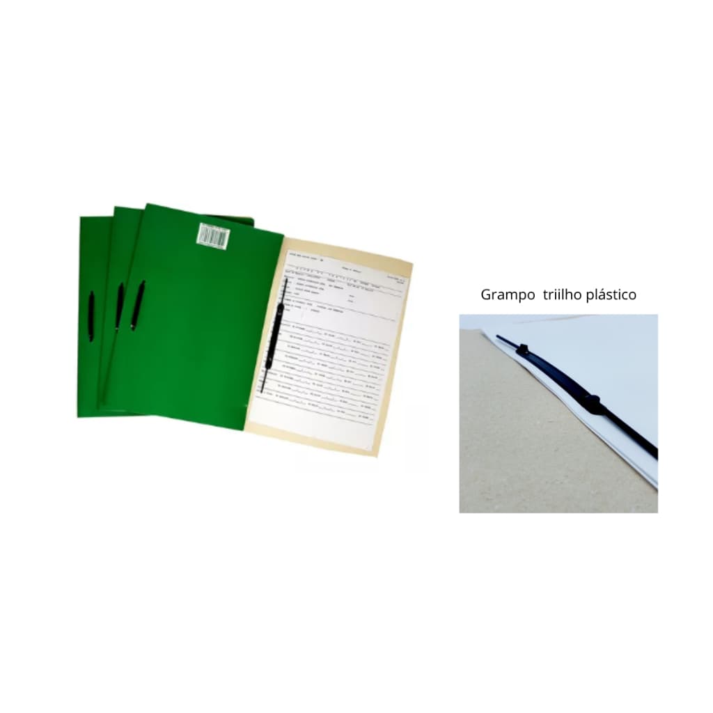 Pastas Ofício Cartão Duplex Com Grampo Plástico: 10 Unidades (Verde)