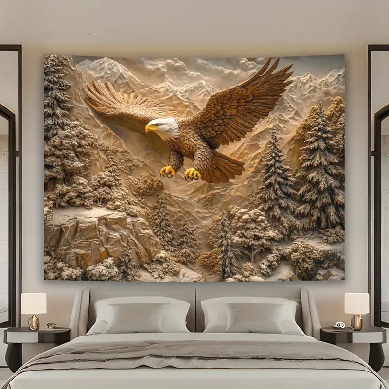 Quadro decorativo de Parede Majestoso Águia 3D Sobre Montanhas - Decoração Vibrante para sala quarto