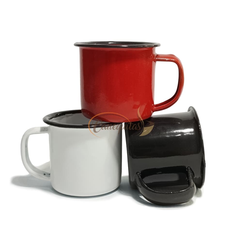Caneca de Alúminio 3 und Café Esmaltada Rústica 80ml Agata conjunto Cantinho do café