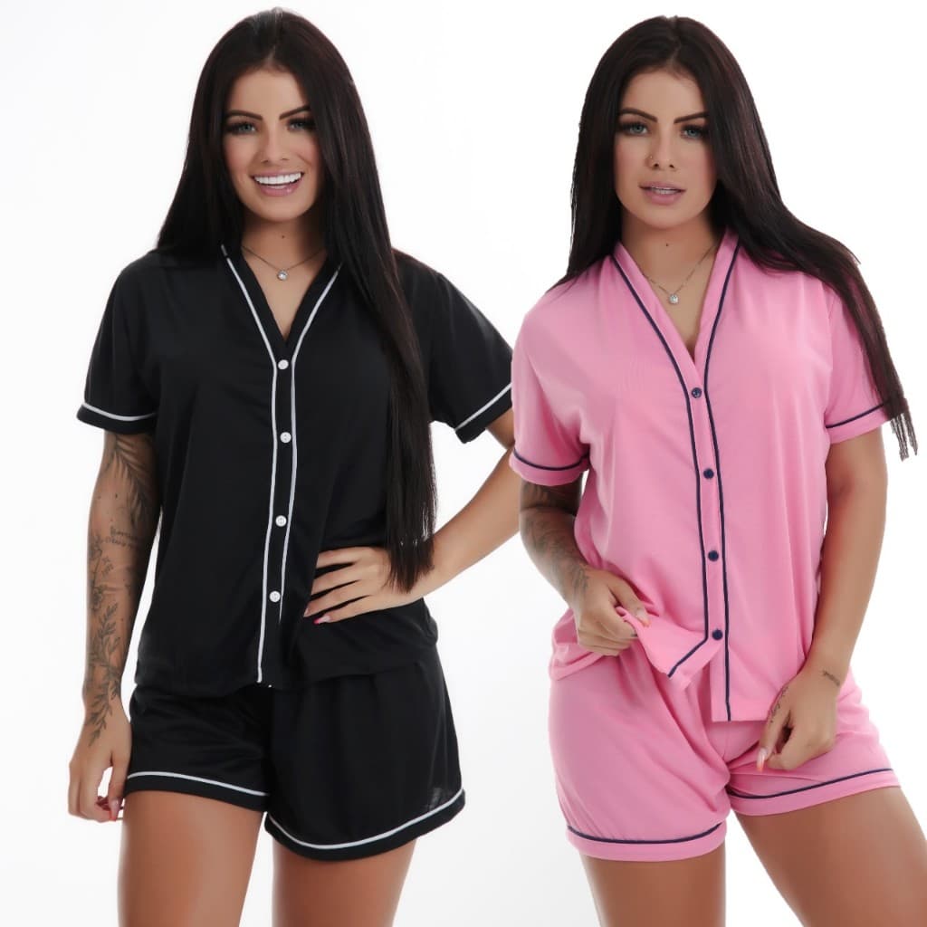 Kit 2 Baby Doll Blogueirinha Aberto Amamentação Botão Pijama Americano