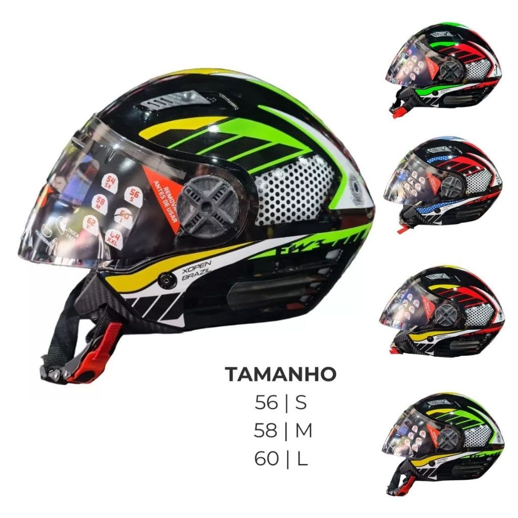 Capacete Moto Aberto Preto FW3 X Open Tamanho 56 | 58 | 60 Itália Alemanha Brasil EUA Unissex