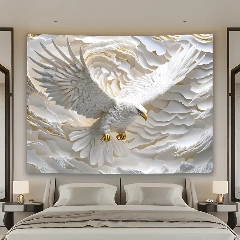 Quadro decorativo 1peça Estilo Glam 3D Águia Branca de Parede, Decoração de Casa,para sala, quarto