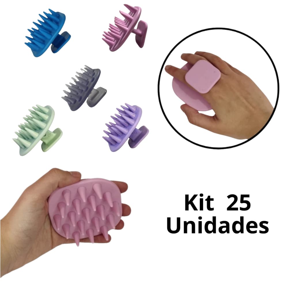 Kit 25 Escovas Massageadora de Couro Cabeludo Estimula Crescimento e Reduz Oleosidade