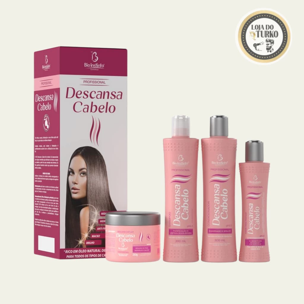 KIT CAPILAR DESCANSA CABELO ALISA LIMPA HIDRATAÇÃO ANTI FRIZZ - BIO INSTINTO 4 ITENS