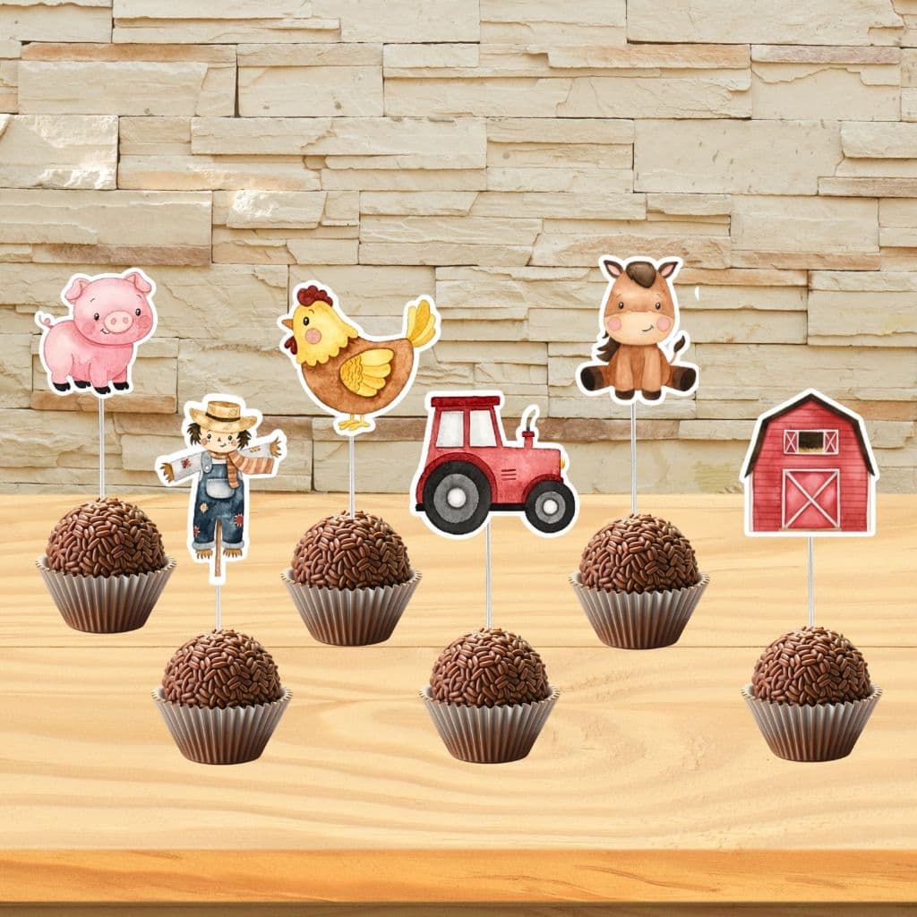 30 ou 60 Topper de Doce Fazendinha - Tag para docinho Fazendinha - Topper cupcake Fazendinha