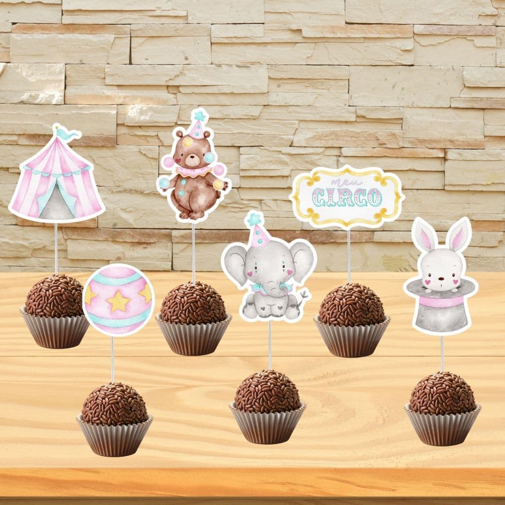 30 ou 60 Toppers para docinhos Circo - Topper docinho Circo aquarelado - Toper cupcake Circo - TAG para docinhos