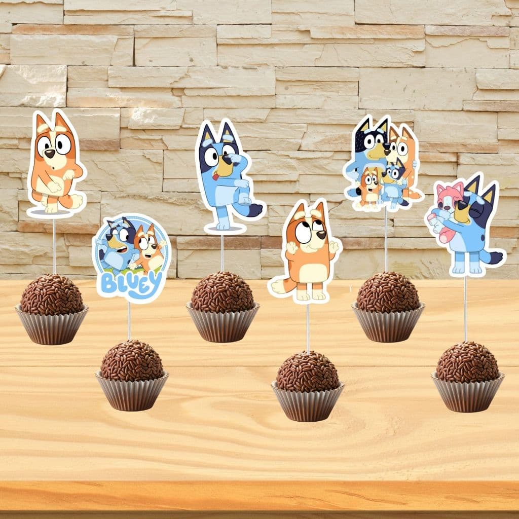 30 ou 60 Toppers de Docinhos Bluey -  Topper cupcake Bluey