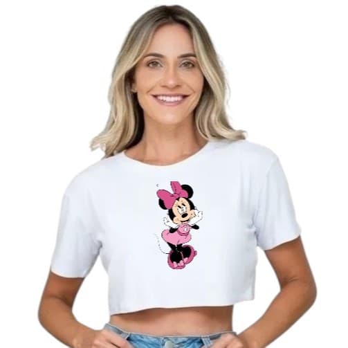Cropped Camiseta Feminina Minie Rosa Confortavel Macia