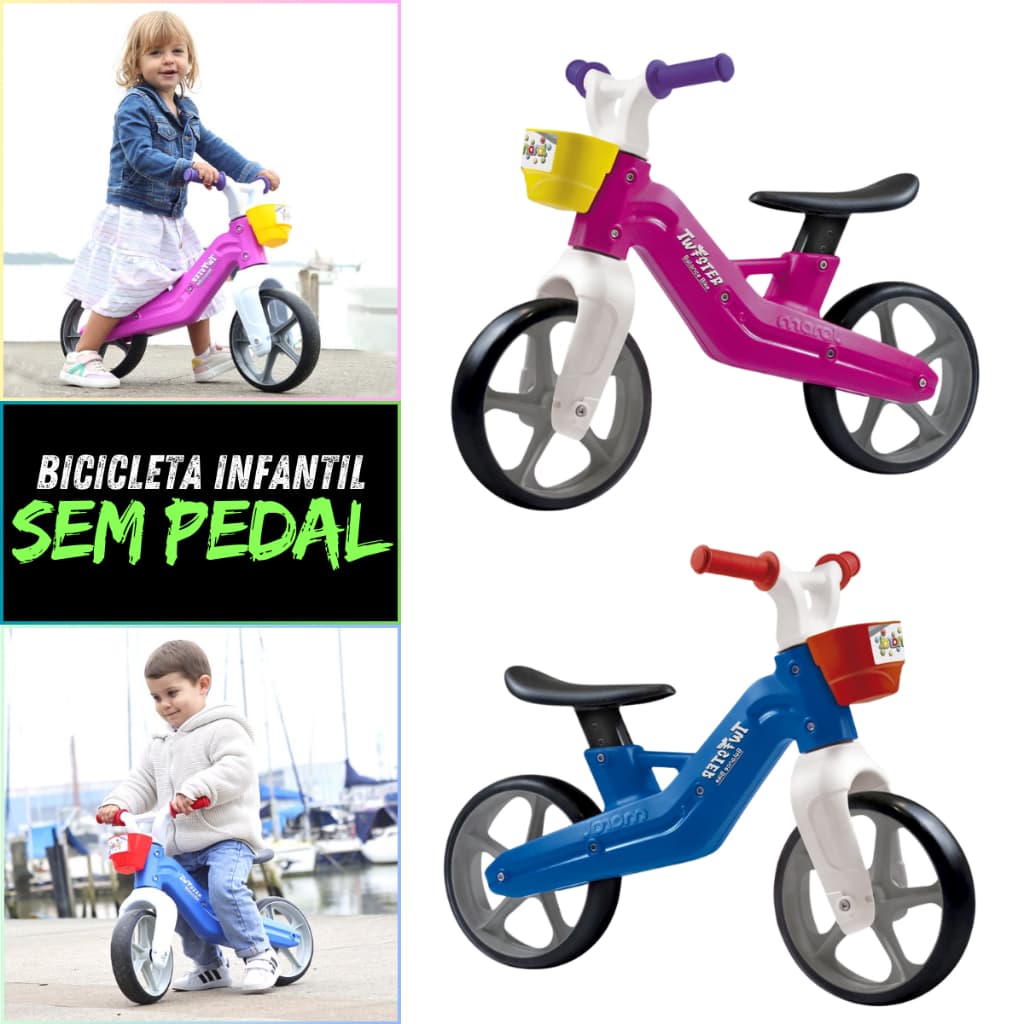 Bicicleta Infantil sem Pedal - Balance Bike com Banco Ajustável e Punhos de Borracha, Para Crianças +18m, Azul/Rosa