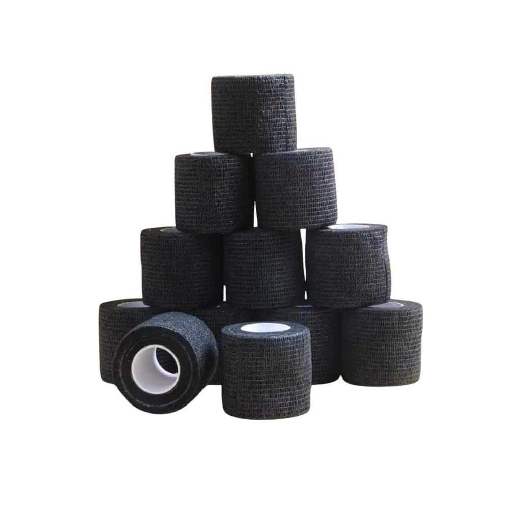 Kit Bandagem Elástica Autoadesiva Tape Preta 5cm Para Crossfit Tatoo Cachorro e Esportes