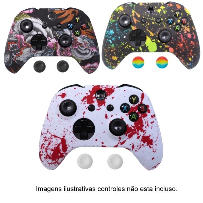 1 Capa Case de Silicone camuflada p/ Controle de Xbox One Capa de Proteção + Par de Grip Protetor