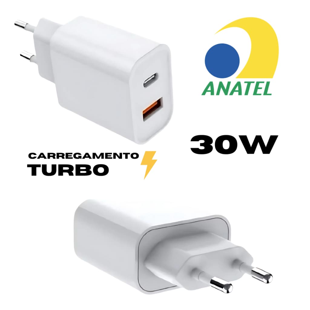 Fonte USB e TIPO C 30W Ultra Rápida e Potente