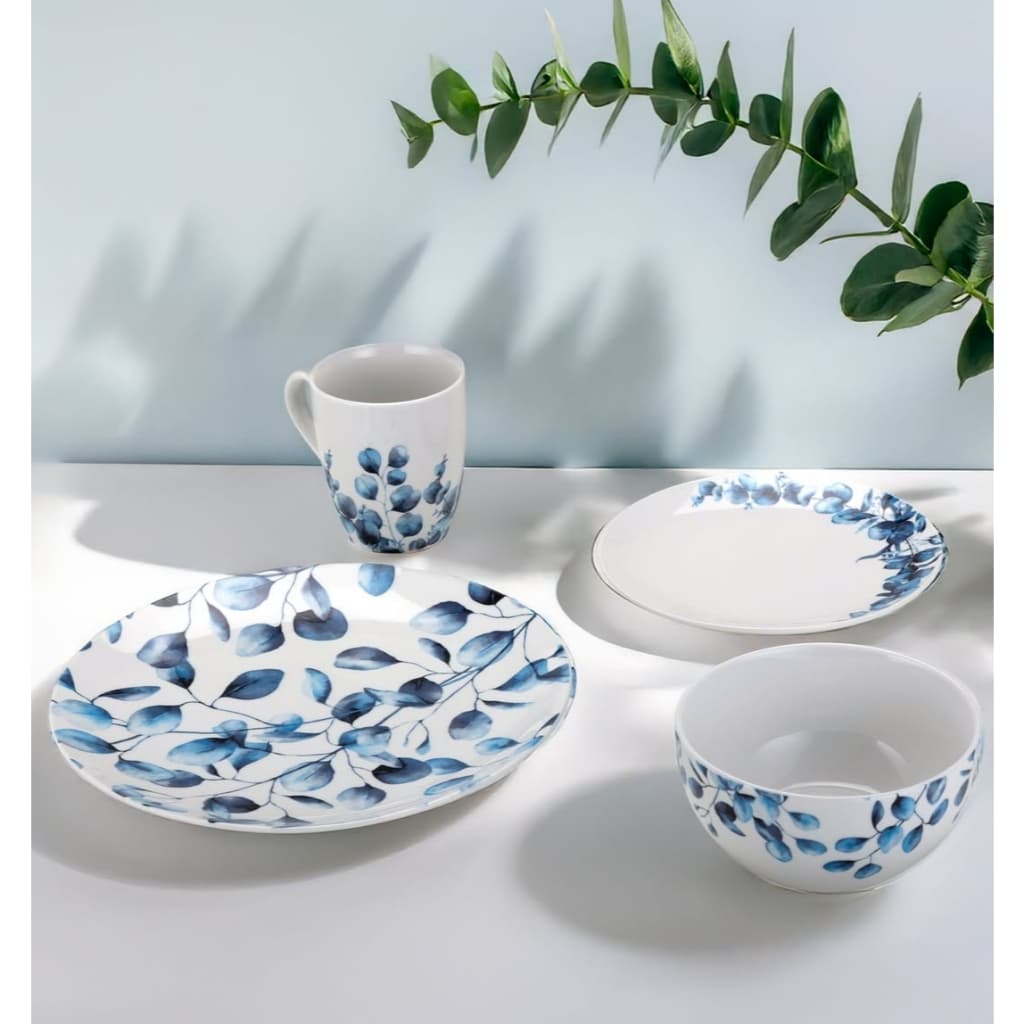 Conjunto 4 Pratos Raso Nassau Cerâmica Azul Florido 28 cm Importado