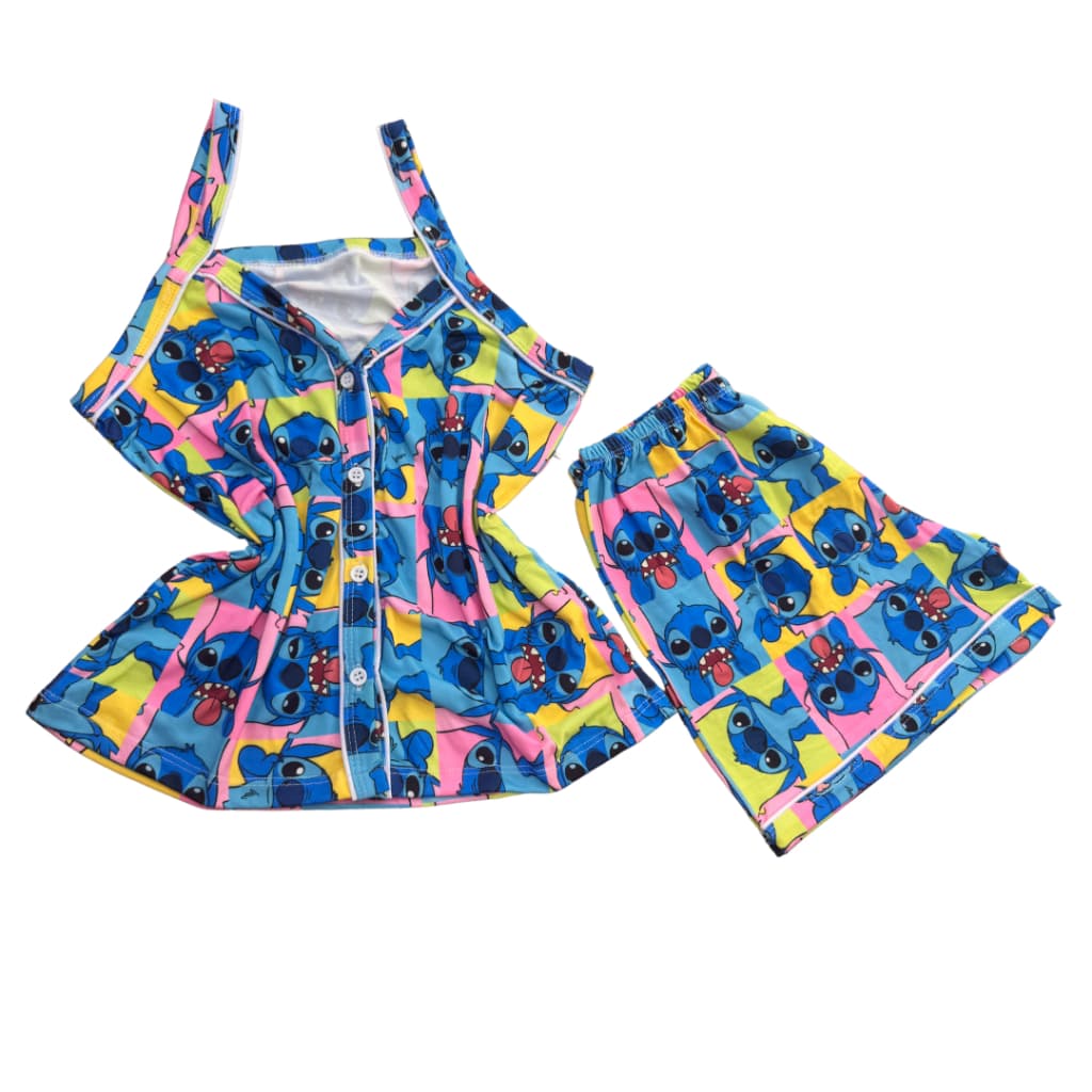 Pijama Feminino Americano Pós Operatório Verão Short Dol Abertura Frontal Amamentação Personagem