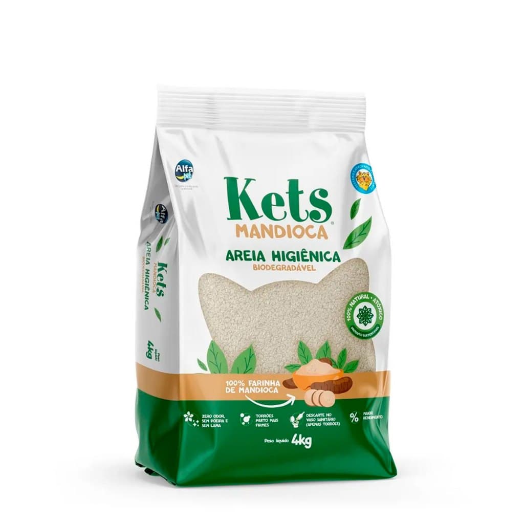 Areia Higienica para Gatos 4kg KETS Mandioca Super Lançamento