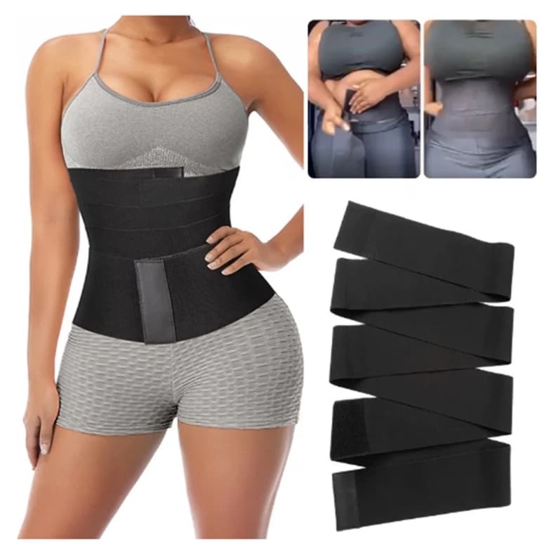 Cinta Modeladora Faixa Invisível Cintura Queima Gordura Preta Wrap Waist Trainer Tape