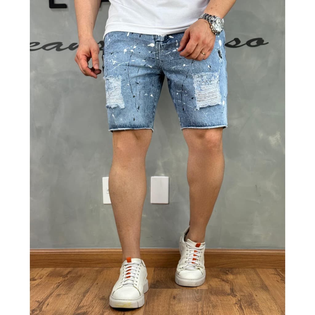 Bermuda Jeans Masculina Estilo Mauricinho Detalhes na Pigmentação