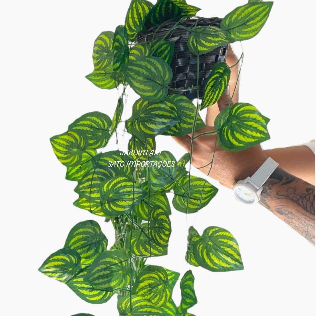 Planta Decorativa  Vaso Trançado Marrom + Pendentes Artificial Folhas de Hera