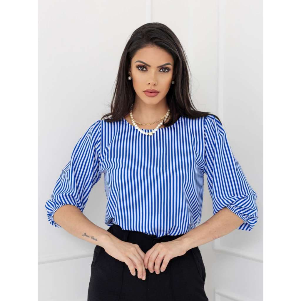 blusa feminina   listrada manga 3/4 tecido  crepinho   novo