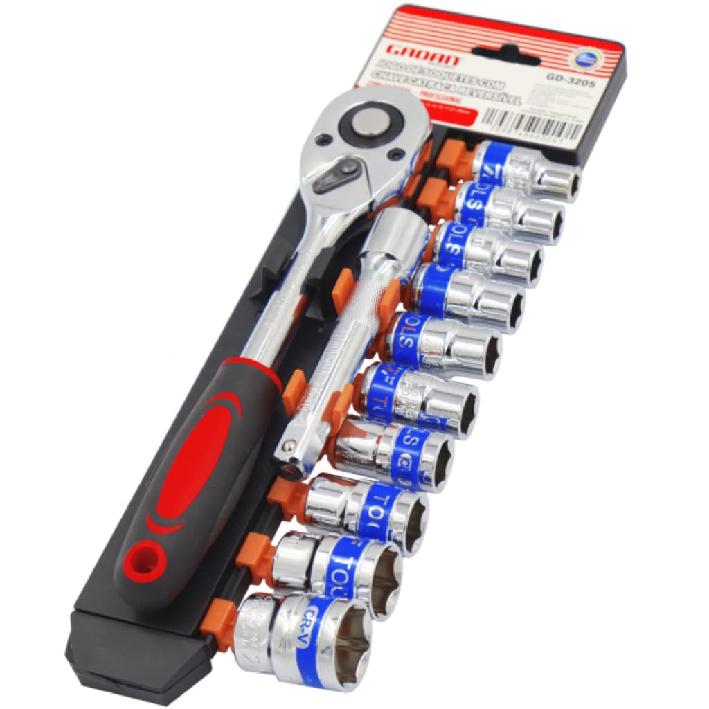 Jogo Chave Catraca Reversível 1/2” 8 a 24 mm com 12 peças profissional