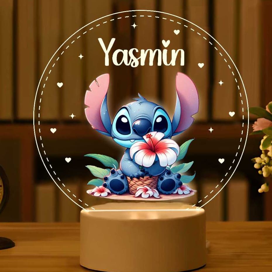 Luminária 7 Cores RGB Bebê Lilo Stitch Flores - Maternidade Personalizado, Decoração, Criança