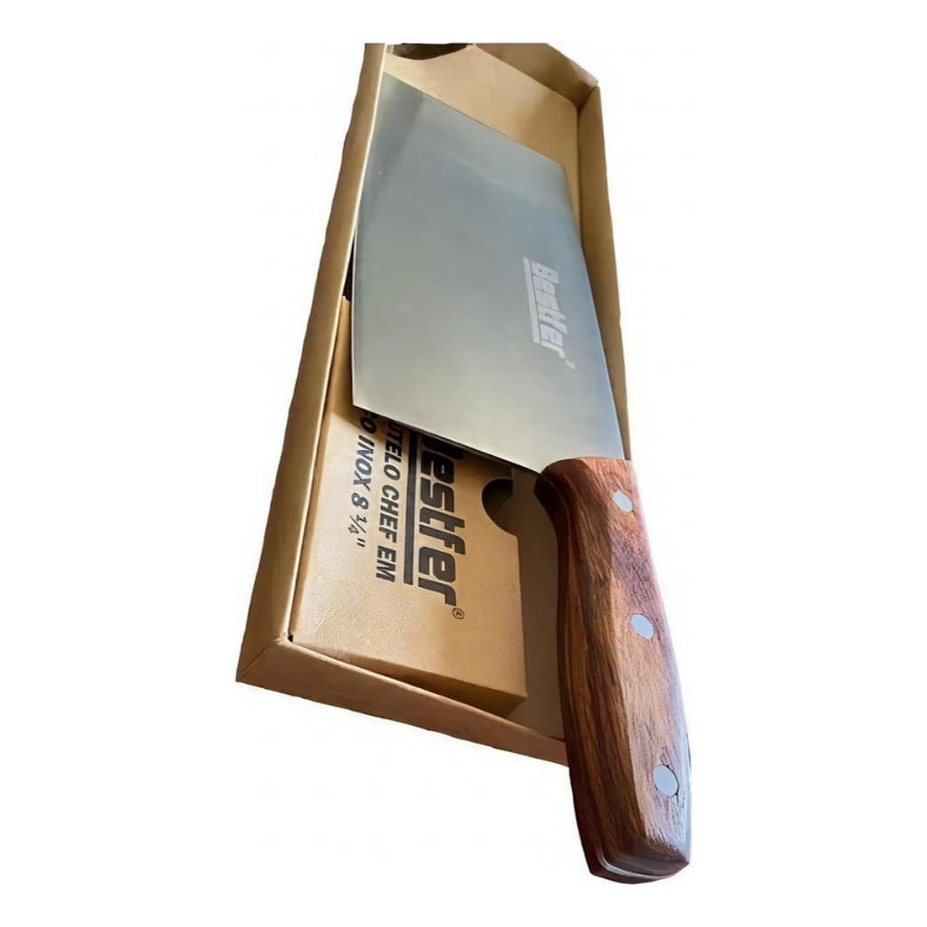 Cutelo Do Chef Em Aço Inox Afiadíssimo Cor Madeira 8" x 28cm - Bestfer
