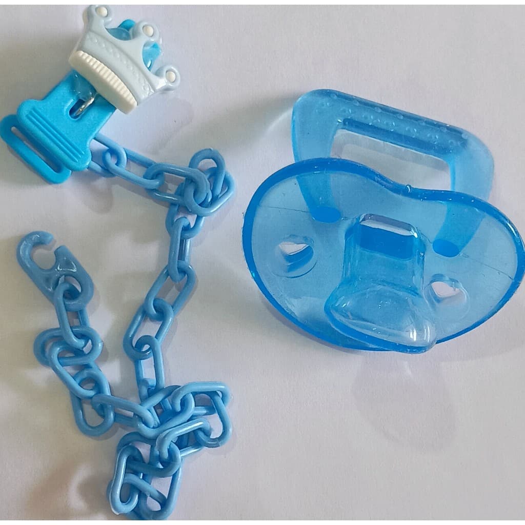 Kit Chupeta 100% Silicone orto Azul e prendedor de chupeta com pingente SORTIDO