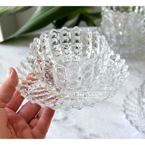 Kit 6 Tigelas de Vidro Bowl + 6 Pratinhos de Vidro Decoração Elegante 12 peças