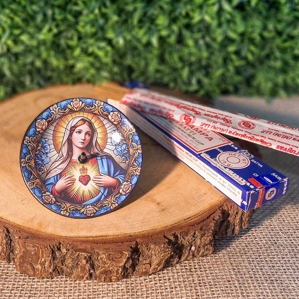 Incensário Sagrado Coração de Maria Para Incensos de Vareta