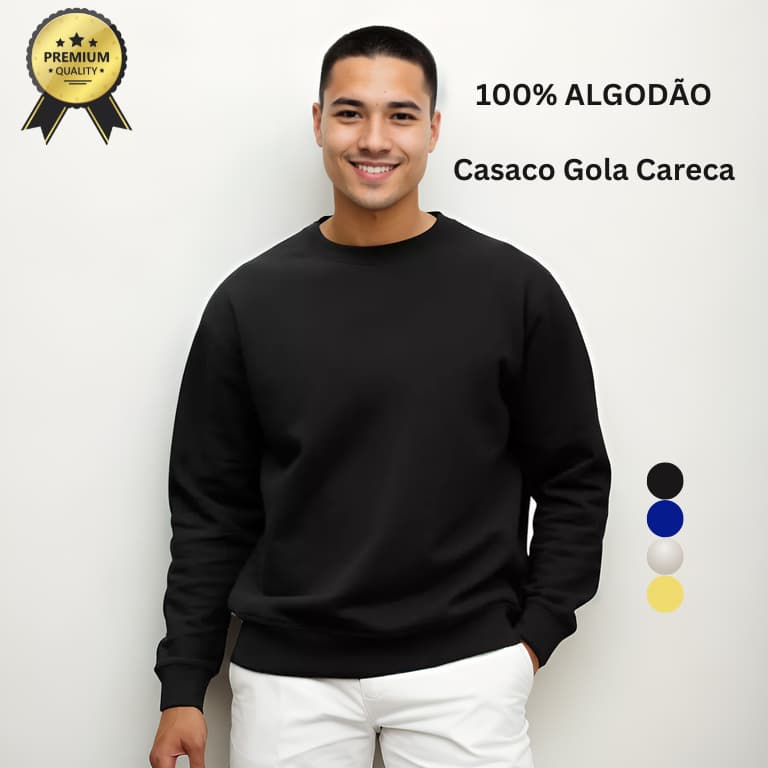 Casaco Gola Careca 100% Algodão Blusa Casaco Gola Redonda 100% Algodão